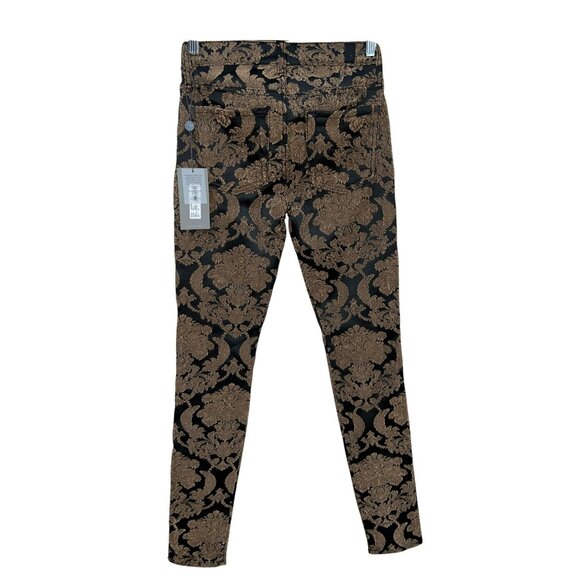 7 For All Mankind Metallic Gold & Black Damask Skinny Jeans Size 25 Acrylic Blen - Picture 3 of 11